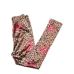 Nicopanda Cheetah NYC Silky Gold Pink Brown Leggings, Size Small